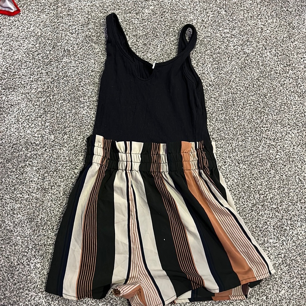 Black with striped bottom romper